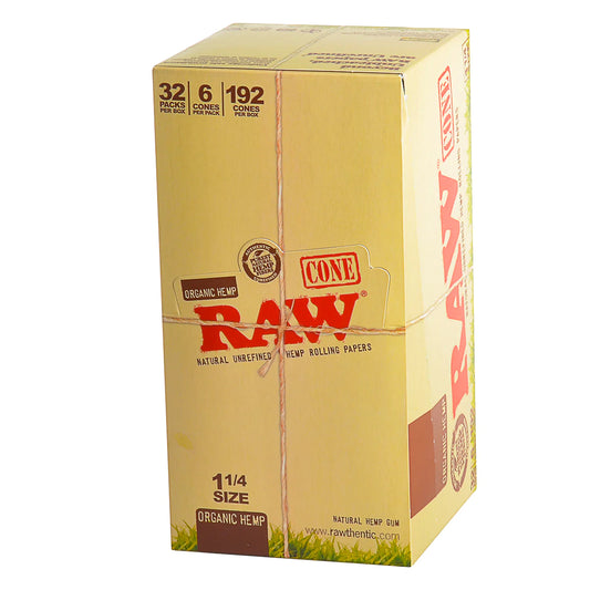 RAW Organic Hemp Pre-Rolled 1 1/4 Size Cones - 6 pack